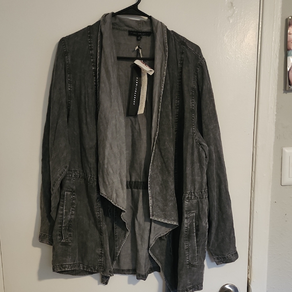 Jane and Delancey Washed Charcoal Draped Jean Jacket
